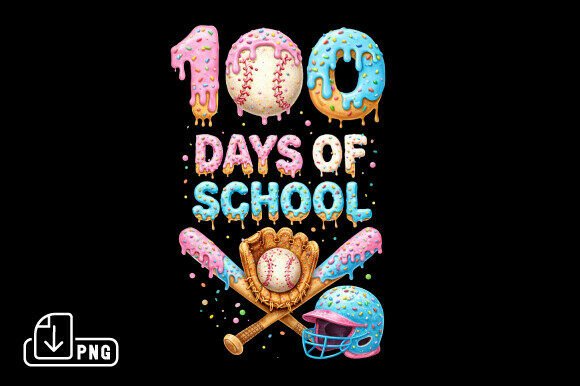 100 Drippy Days of School Png, Baseball: Elevating Classroom Celebrations with Style
