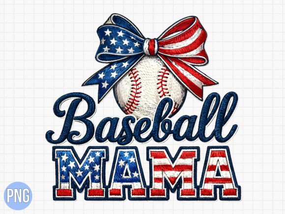 Baseball Mama American Flag Bow PNG