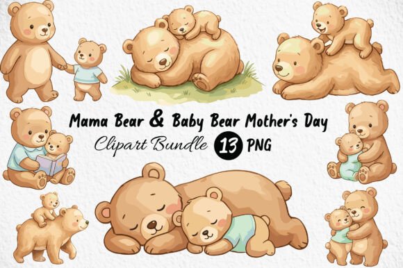 Evaluating Mama Bear Baby Bear Mother's Day Clipart for Creative Projects