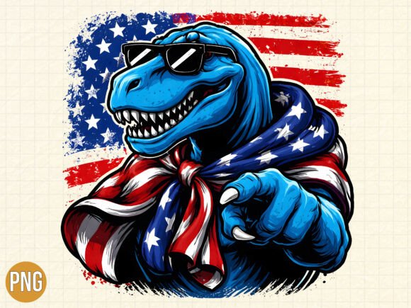 Patriotic Blue T-Rex Dinosaur Flag PNG: A Digital Design Resource for Creative Projects
