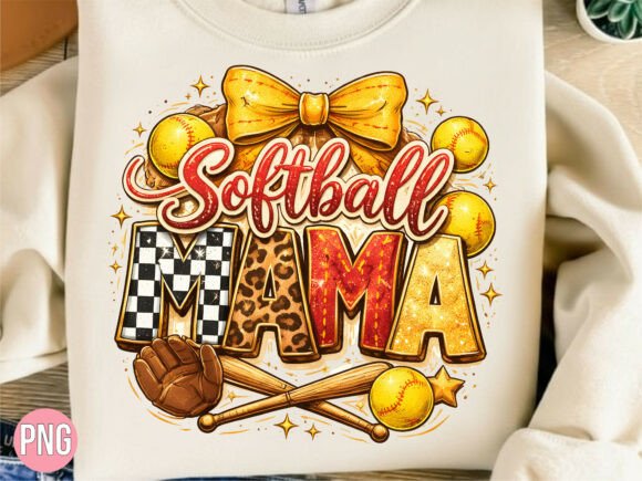Softball Mama Leopard Bow Sport PNG