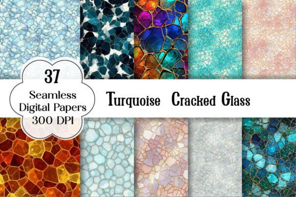 Turquoise Cracked Glass Texture Papers