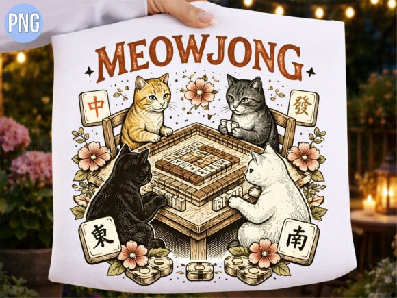Vintage Meowjong Cats Gaming Club PNG